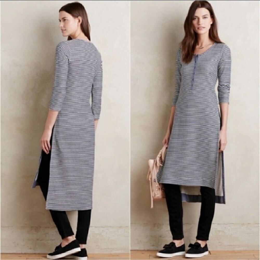 Anthropologie Postmark Navy/White Striped Henley Split Tunic